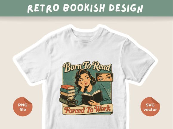 Retro Book Lover Born to Read PNG Design for T-Shirt Graphics & Local Branding