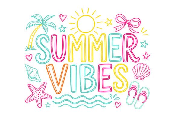 Summer Vibes Beach Doodle Design Graphics & T-Shirt Designs
